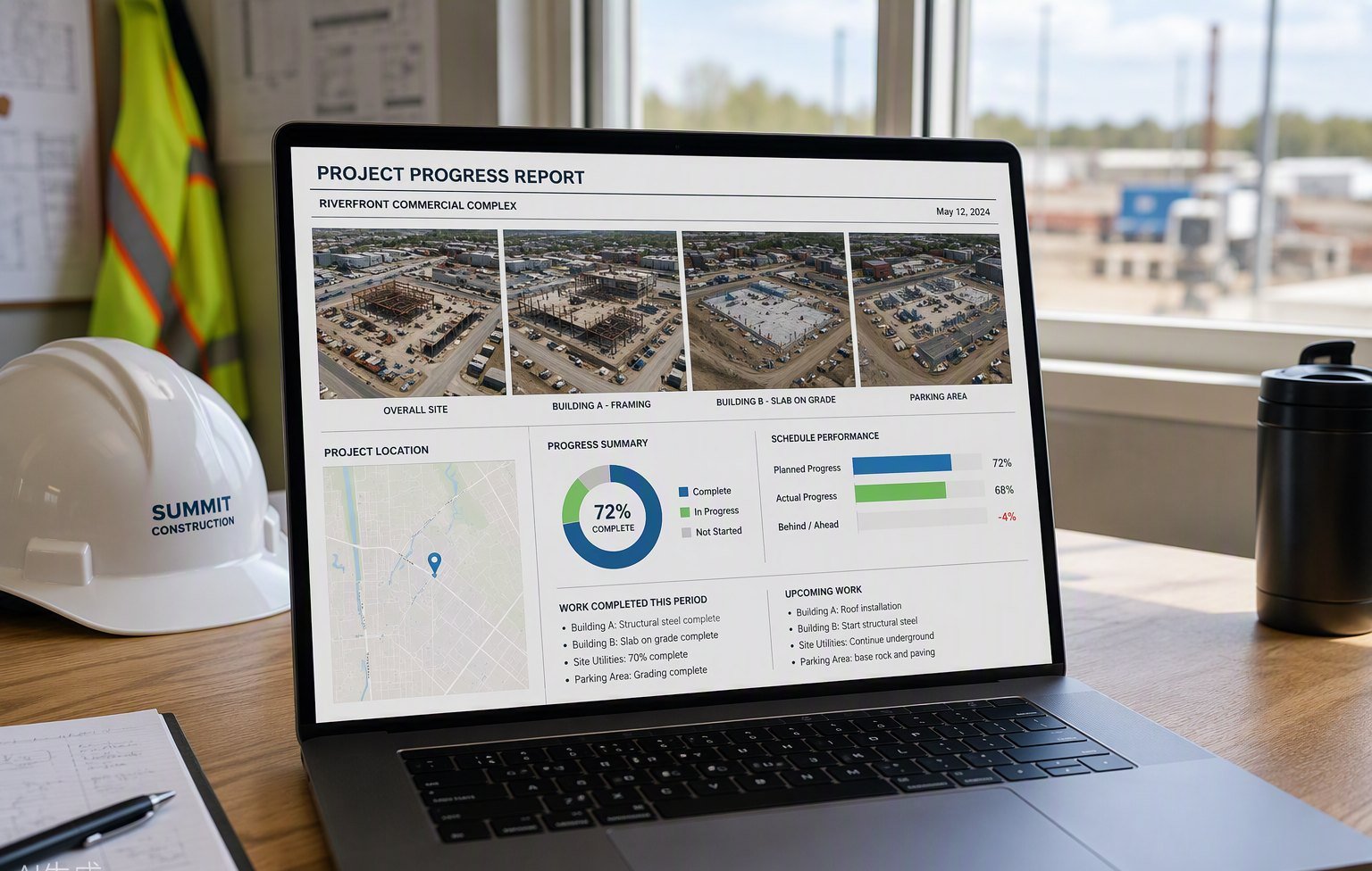 Weekly progress report on a laptop